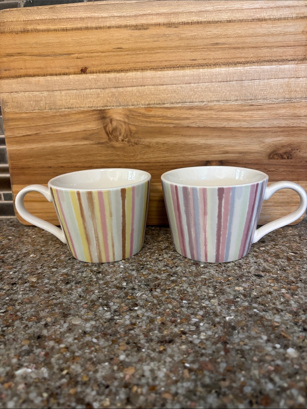 Hazel Mazel Striped Pastel Ceramic Coffee Mugs - Set of 2